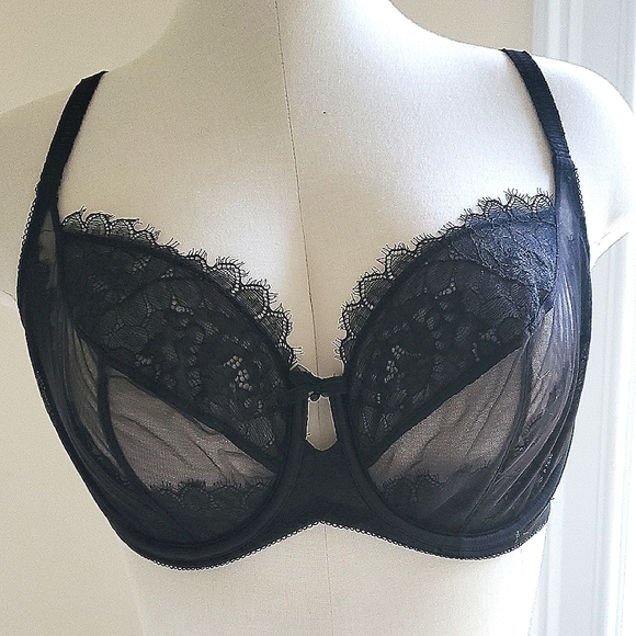 NWT Soma Black Lace Underwire Bra with Sheer Mesh 36D - Picture 1 of 9